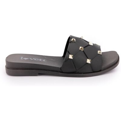 Mules plates cloutées noires Femme LOVETT - Publicité Mules plates cloutées noires Femme LOVETT - Publicité
