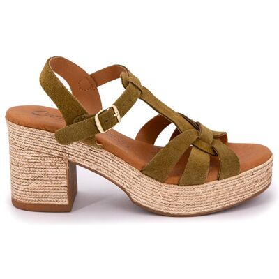 Sandales cuir kaki serraje avec talon compensé Femme CARLA TORTOSA - Publicité Sandales cuir kaki serraje avec talon compensé Femme CARLA TORTOSA - Publicité