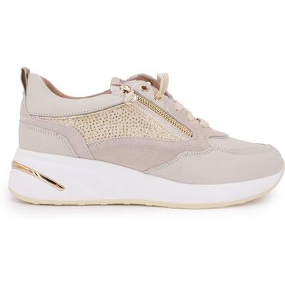 Baskets semelle contrastée en cuir avec strass golds Femme KEYS - Publicité Baskets semelle contrastée en cuir avec strass golds Femme KEYS - Publicité