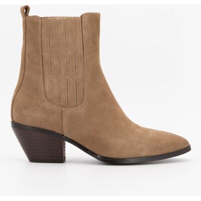 Bottines cuir à talons carrés daim Femme ELWIN - Publicité Bottines cuir à talons carrés daim Femme ELWIN - Publicité