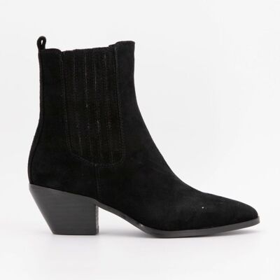 Bottines cuir à talons carrés daim Femme ELWIN - Publicité Bottines cuir à talons carrés daim Femme ELWIN - Publicité