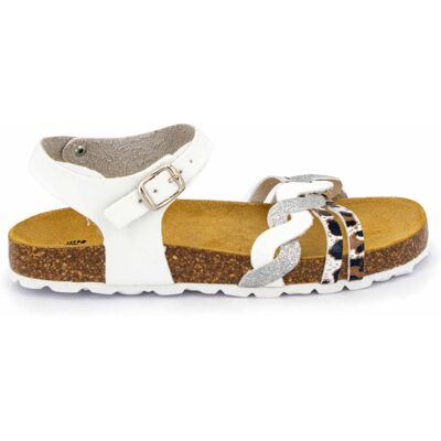 Sandales triple bride blanche tressée argentée et motif léopard Enfant BIOSTOCK - Publicité Sandales triple bride blanche tressée argentée et motif léopard Enfant BIOSTOCK - Publicité