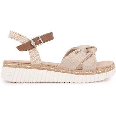 Sandales tissu nouées à boucle doré Femme TOM TAILOR - Publicité Sandales tissu nouées à boucle doré Femme TOM TAILOR - Publicité