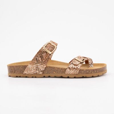 Mules cairon cafe motif serpent effet gold Femme I AM - Publicité Mules cairon cafe motif serpent effet gold Femme I AM - Publicité