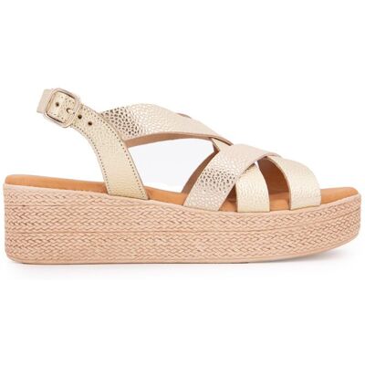 Sandales compensées gold imprimé croco Femme BIOSTOCK - Publicité Sandales compensées gold imprimé croco Femme BIOSTOCK - Publicité