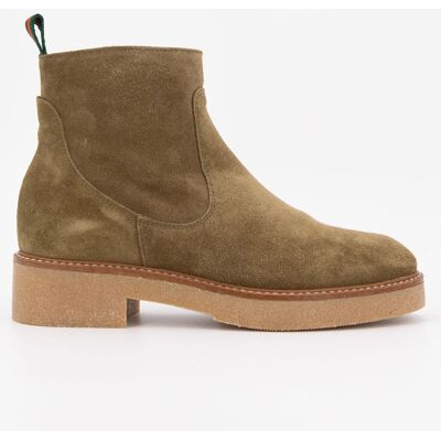 Bottines daim olive semelle gomme Femme PATRICIA MILLER - Publicité Bottines daim olive semelle gomme Femme PATRICIA MILLER - Publicité