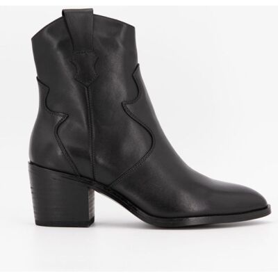 Bottines à talons cuir inspiration santiag Femme ELWIN - Publicité Bottines à talons cuir inspiration santiag Femme ELWIN - Publicité