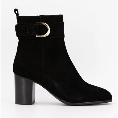 Bottines à talons carrés daim avec boucles Femme ELWIN - Publicité Bottines à talons carrés daim avec boucles Femme ELWIN - Publicité