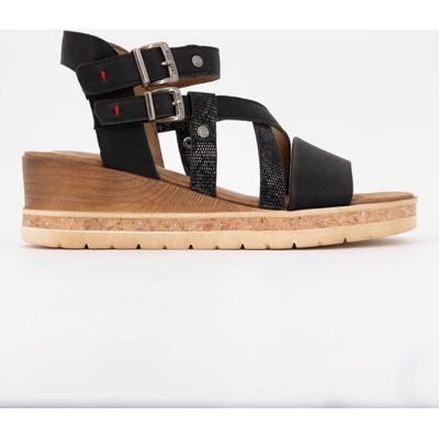 Sandales compensées à scratch motif serpent avec double boucle Femme MUSTANG - Publicité Sandales compensées à scratch motif serpent avec double boucle Femme MUSTANG - Publicité