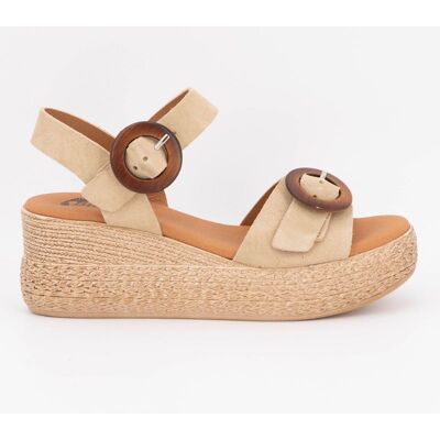 Sandales noires compensées en cuir double boucle bois Femme BIOSTOCK - Publicité Sandales noires compensées en cuir double boucle bois Femme BIOSTOCK - Publicité