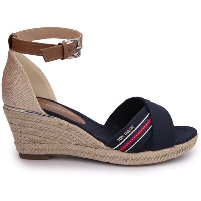 Sandales compensées beige et bleu nuit Femme TOM TAILOR - Publicité Sandales compensées beige et bleu nuit Femme TOM TAILOR - Publicité