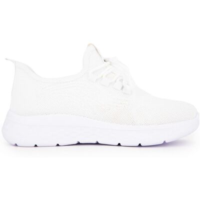 Baskets à lacets en tissu semelle épaisse blanche Femme KELARA - Publicité Baskets à lacets en tissu semelle épaisse blanche Femme KELARA - Publicité