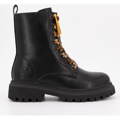 Bottines noires à lacets léopard effet velours Enfant DOCKERS BY GERLI - Publicité Bottines noires à lacets léopard effet velours Enfant DOCKERS BY GERLI - Publicité