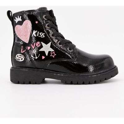 Bottines montantes brillantes à lacets motif coeur à paillettes Enfant DOCKERS BY GERLI - Publicité Bottines montantes brillantes à lacets motif coeur à paillettes Enfant DOCKERS BY GERLI - Publicité