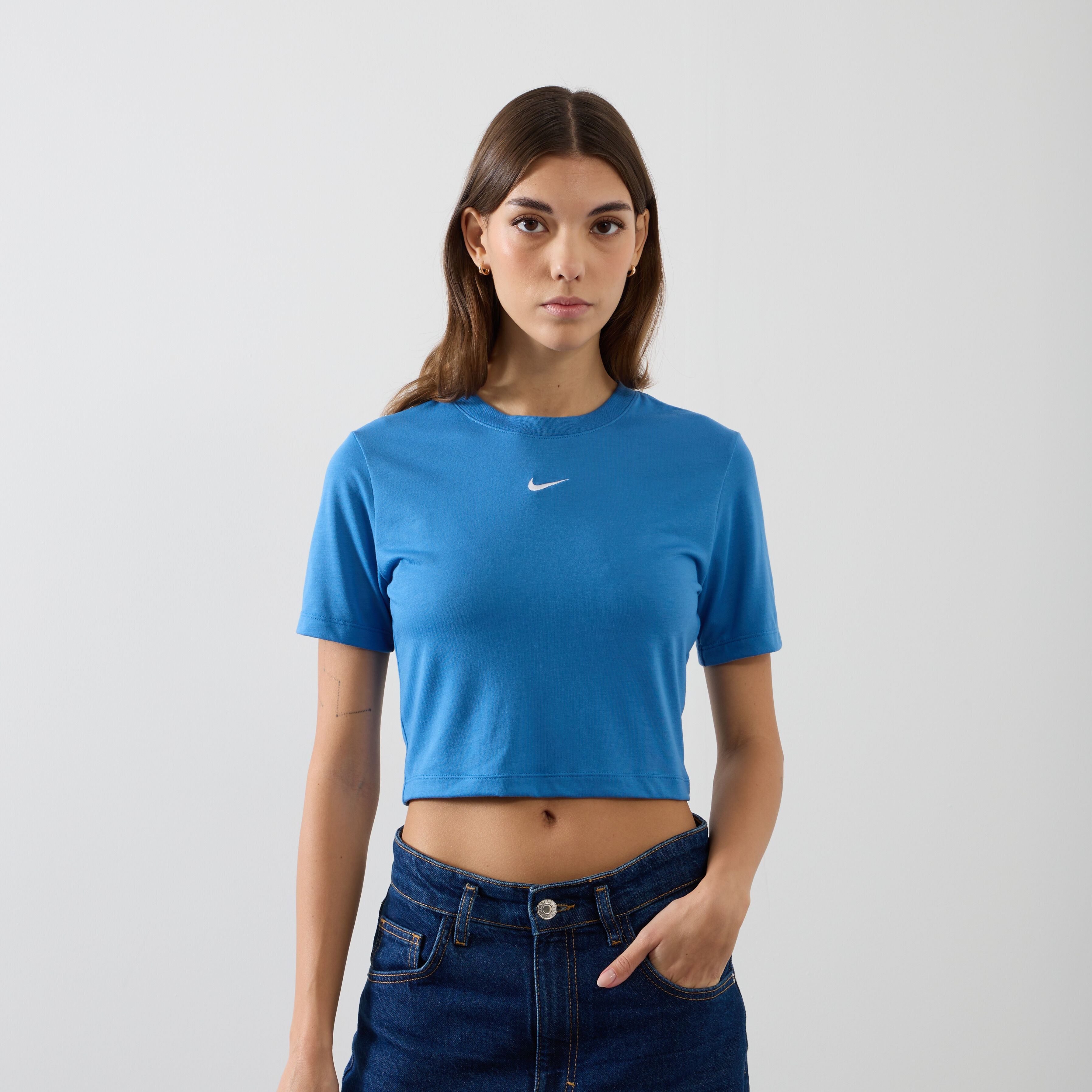 Nike Top Crop Slim Centered Logo bleu m femme