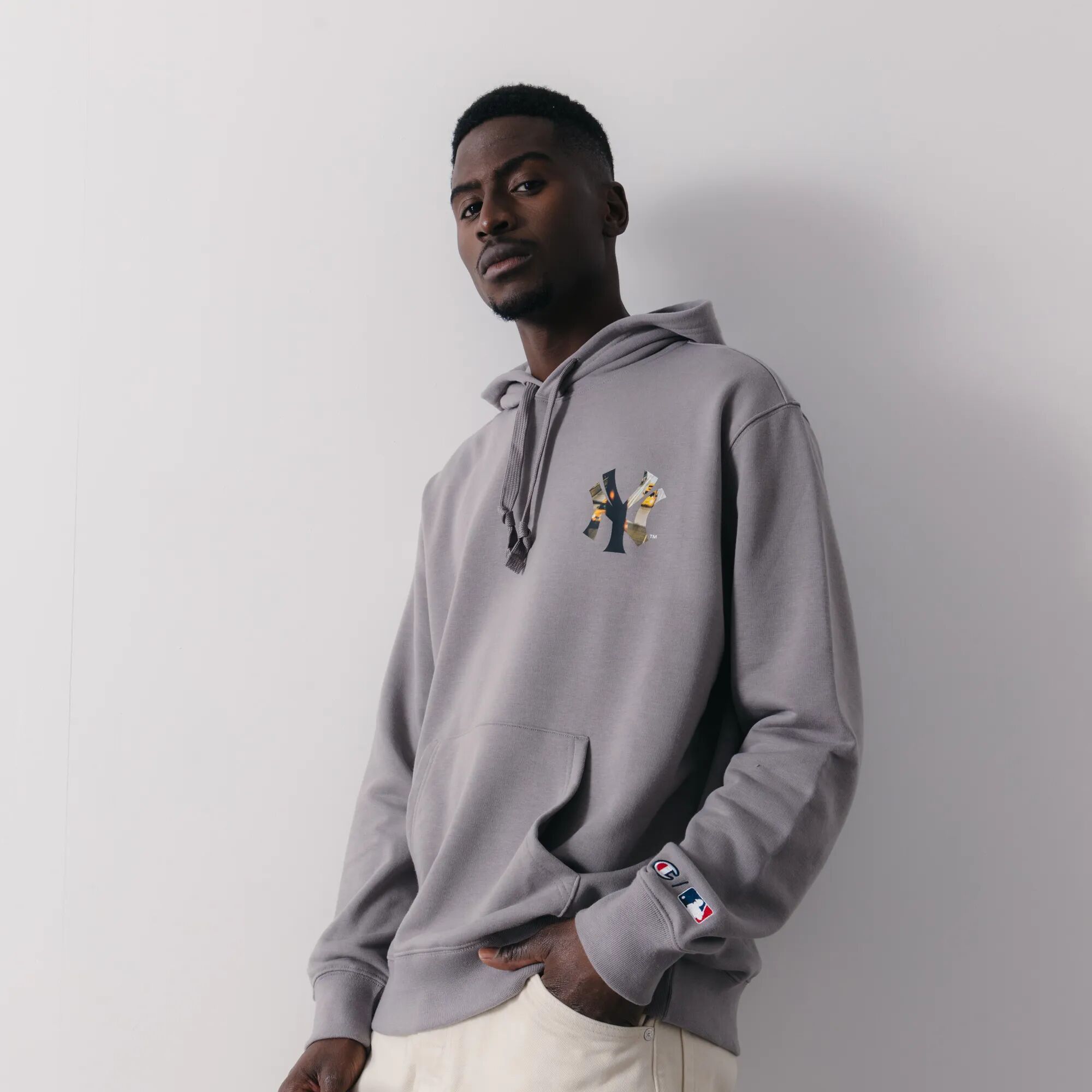 Champion Hoodie Picture Ny Mlb gris xs homme