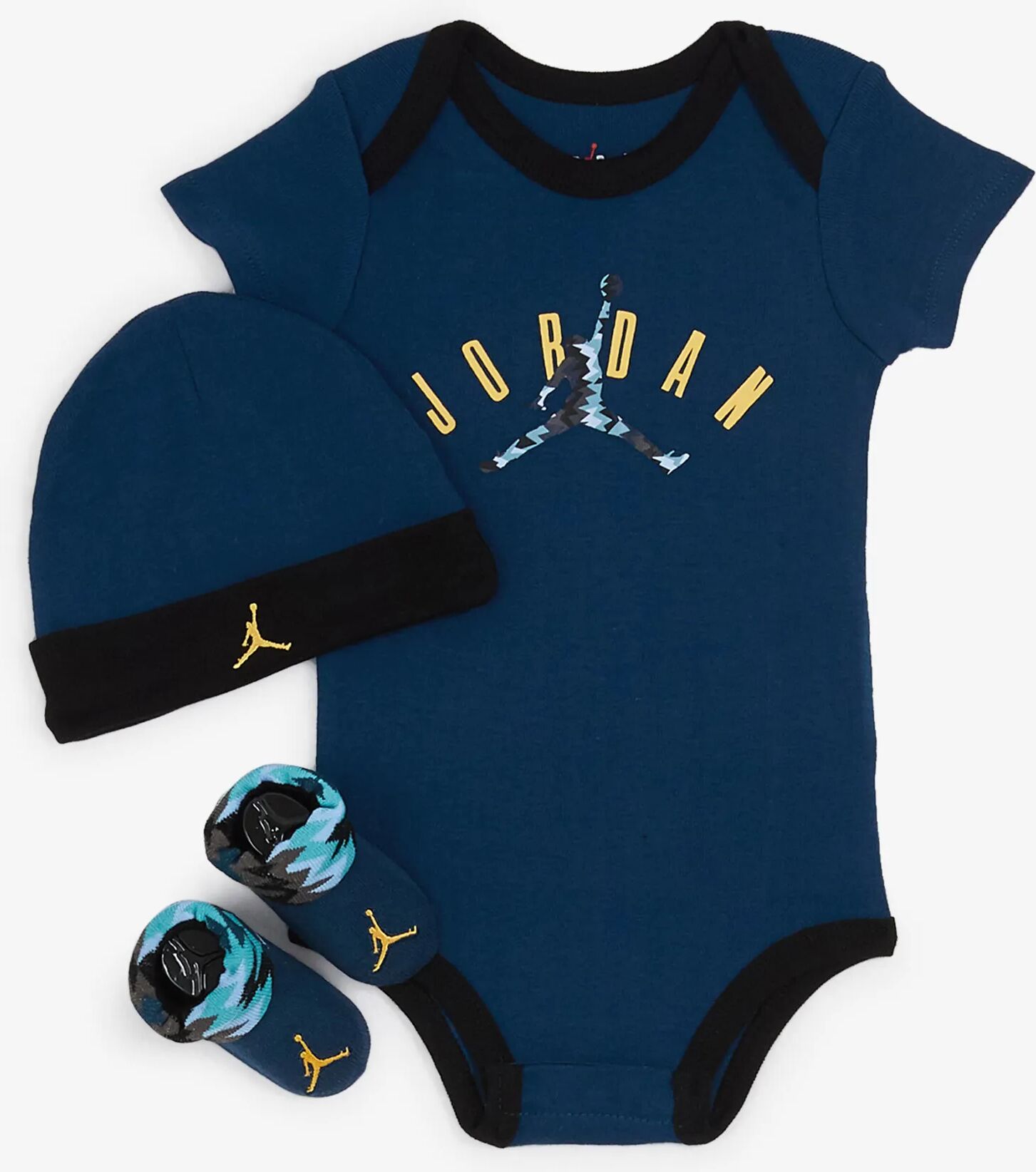 Jordan 3 Pc Set Bodysuit Hat Bootie bleu 6-12 mois unisexe