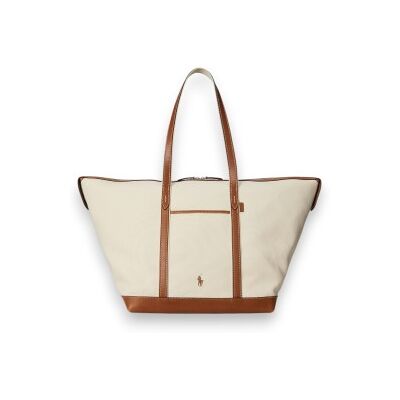 Polo Ralph Lauren pour femme. 428973072001 Sac cabas shopper grand en toile beige, marron (OSFA), Casuel, Coton - Publicité Polo Ralph Lauren pour femme. 428973072001 Sac cabas shopper grand en toile beige, marron (OSFA), Casuel, Coton - Publicité