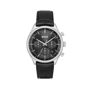 Boss pour homme. 1514049 Montre chronographe analogique avec bracelet en cuir Gregor noir (OSFA), Casuel, Acier inoxidable - Publicité