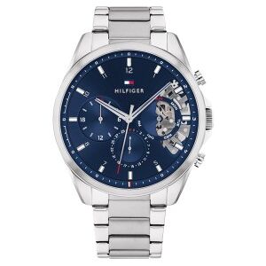 Tommy Hilfiger pour homme. 1710448 Montre analogique Acier marin (OSFA), Casuel, Bracelet, Acier inoxidable, Marine - Publicité