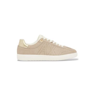 Giorgio Armani A X Armani Exchange pour femme. XW002791AF23058MZ285 Baskets en cuir technique beige (41), Plat, Lacets, Casuel - Publicité Giorgio Armani A X Armani Exchange pour femme. XW002791AF23058MZ285 Baskets en cuir technique beige (41), Plat, Lacets, Casuel - Publicité