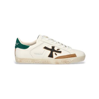 Premiata pour homme. STEVEN Baskets Steven en cuir blanc, vert (43), Plat, Lacets, Casuel - Publicité Premiata pour homme. STEVEN Baskets Steven en cuir blanc, vert (43), Plat, Lacets, Casuel - Publicité