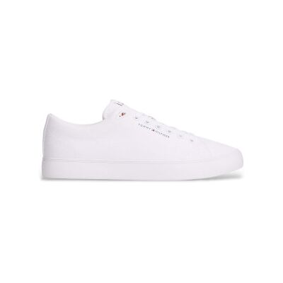 Tommy Hilfiger pour homme. FM0FM05817 Baskets en toile avec logo blanc (44), Tissu, Plat, Lacets, Casuel - Publicité Tommy Hilfiger pour homme. FM0FM05817 Baskets en toile avec logo blanc (44), Tissu, Plat, Lacets, Casuel - Publicité