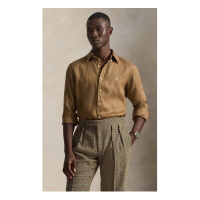 Polo Ralph Lauren pour homme. 710966294505 Chemise en lin marron sur mesure (S), Casuel, Manche longue - Publicité Polo Ralph Lauren pour homme. 710966294505 Chemise en lin marron sur mesure (S), Casuel, Manche longue - Publicité