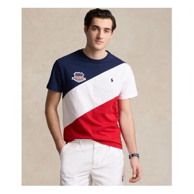Polo Ralph Lauren pour homme. 710944673001 T-shirt USA Classic Fit bleu, blanc, rouge (M), Casuel, Coton, Manche courte - Publicité Polo Ralph Lauren pour homme. 710944673001 T-shirt USA Classic Fit bleu, blanc, rouge (M), Casuel, Coton, Manche courte - Publicité