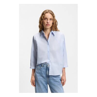 Boss pour femme. 50553519 Chemise bleue Belenta (44), Casuel, Coton, Manche 3/4 - Publicité Boss pour femme. 50553519 Chemise bleue Belenta (44), Casuel, Coton, Manche 3/4 - Publicité