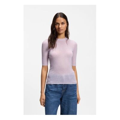 Boss pour femme. 50556568 Pull en laine mélangée côtelée lilas (S), Violet, Classique - Publicité Boss pour femme. 50556568 Pull en laine mélangée côtelée lilas (S), Violet, Classique - Publicité