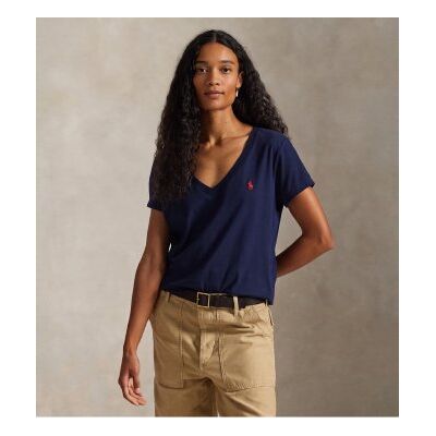 Polo Ralph Lauren pour femme. 211B14611008 T-shirt à col en V marine (XS), Casuel, Coton, Manche courte - Publicité Polo Ralph Lauren pour femme. 211B14611008 T-shirt à col en V marine (XS), Casuel, Coton, Manche courte - Publicité