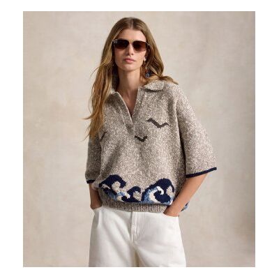 Polo Ralph Lauren pour femme. 211B17738001 Pull en laine mélangée à motifs beiges (XS), Casuel, Manche courte - Publicité Polo Ralph Lauren pour femme. 211B17738001 Pull en laine mélangée à motifs beiges (XS), Casuel, Manche courte - Publicité
