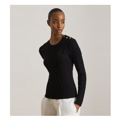 Lauren Ralph Lauren pour femme. 200P14039001 Pull en maille torsadée avec boutons noir (M), Casuel, Coton, Manche longue - Publicité Lauren Ralph Lauren pour femme. 200P14039001 Pull en maille torsadée avec boutons noir (M), Casuel, Coton, Manche longue - Publicité