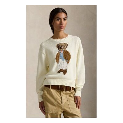 Polo Ralph Lauren pour femme. 211A96248001 Pull en coton avec Ours Polo blanc cassé (L), Casuel - Publicité Polo Ralph Lauren pour femme. 211A96248001 Pull en coton avec Ours Polo blanc cassé (L), Casuel - Publicité