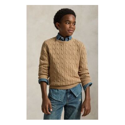 Polo Ralph Lauren pour garçon. 323702674082 Pull en coton à torsades marron ((S) 6/7años= 136/138cm), Beige, Casuel, Manche longue, mode enf - Publicité Polo Ralph Lauren pour garçon. 323702674082 Pull en coton à torsades marron ((S) 6/7años= 136/138cm), Beige, Casuel, Manche longue, mode enf - Publicité