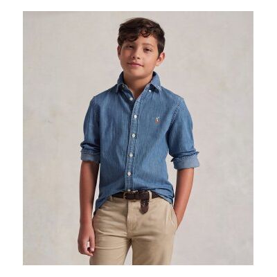 Polo Ralph Lauren pour garçon. 323713843001 Chemise en chambray de coton ((M) 8/9años= 140/149cm), Bleu, Casuel, Denim, Manche longue, mode - Publicité Polo Ralph Lauren pour garçon. 323713843001 Chemise en chambray de coton ((M) 8/9años= 140/149cm), Bleu, Casuel, Denim, Manche longue, mode - Publicité