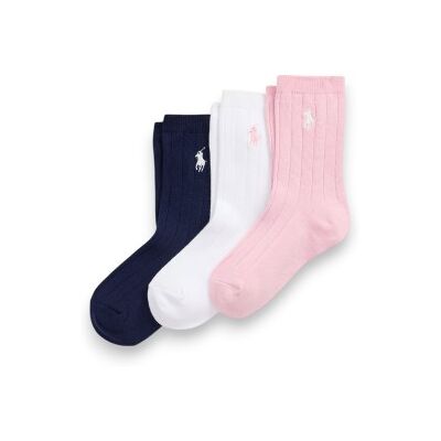 Polo Ralph Lauren pour fille. 447979308001 Lot de 3 paires de chaussettes côtelées marine, blanc, rose (27/31), Homewear, Coton, mode enfant - Publicité Polo Ralph Lauren pour fille. 447979308001 Lot de 3 paires de chaussettes côtelées marine, blanc, rose (27/31), Homewear, Coton, mode enfant - Publicité
