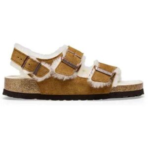 Birkenstock pour femme. 1025515 Milano Shearling Brown Suede Sandals (37), Marron, Plat, Cuir, Boucle, Casuel - Publicité Birkenstock pour femme. 1025515 Milano Shearling Brown Suede Sandals (37), Marron, Plat, Cuir, Boucle, Casuel - Publicité