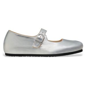 Birkenstock pour femme. 1030072 Ballerines en cuir argenté Santa Clarita (41), Plat, Boucle, Casuel - Publicité Birkenstock pour femme. 1030072 Ballerines en cuir argenté Santa Clarita (41), Plat, Boucle, Casuel - Publicité