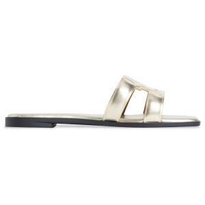 Tommy Hilfiger pour femme. FW0FW09325 Mules en cuir doré métallisé (36), Plat, Aucun, Casuel - Publicité Tommy Hilfiger pour femme. FW0FW09325 Mules en cuir doré métallisé (36), Plat, Aucun, Casuel - Publicité