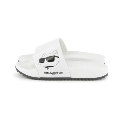Karl Lagerfeld pour fille. Z30544 Tongs à logo blanc (30), Plat, Aucun, Casuel, Beachwear, mode enfantine - Publicité Karl Lagerfeld pour fille. Z30544 Tongs à logo blanc (30), Plat, Aucun, Casuel, Beachwear, mode enfantine - Publicité