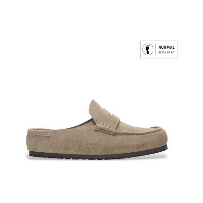 Birkenstock pour homme. 1029675 Sabots en Cuir Naples Wrapped (Coupe Regular) taupe (43), Plat, Aucun, Casuel - Publicité Birkenstock pour homme. 1029675 Sabots en Cuir Naples Wrapped (Coupe Regular) taupe (43), Plat, Aucun, Casuel - Publicité