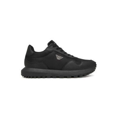 Giorgio Armani Emporio Armani pour homme. EM003738_AF19532 Chaussures en nylon recyclé noir (45), Plat, Lacets, Casuel, Durable - Publicité Giorgio Armani Emporio Armani pour homme. EM003738_AF19532 Chaussures en nylon recyclé noir (45), Plat, Lacets, Casuel, Durable - Publicité
