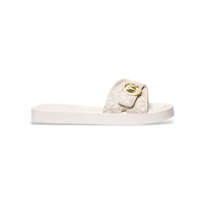 Michael Kors pour femme. 40R6MKFA1B Tongs avec logo beige (36), Plat, Aucun, Casuel, Beachwear - Publicité Michael Kors pour femme. 40R6MKFA1B Tongs avec logo beige (36), Plat, Aucun, Casuel, Beachwear - Publicité