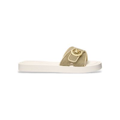 Michael Kors pour femme. 40R6MKFA1D Tongs à logo beige (36), Plat, Aucun, Casuel - Publicité Michael Kors pour femme. 40R6MKFA1D Tongs à logo beige (36), Plat, Aucun, Casuel - Publicité
