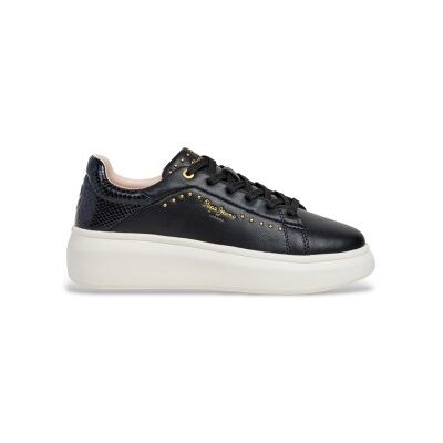 Pepe Jeans pour femme. PLS000022 Yara Glam Leather Sneakers black (39), Cuir, Noir, 1 à 3 cm, Lacets, Casuel - Publicité Pepe Jeans pour femme. PLS000022 Yara Glam Leather Sneakers black (39), Cuir, Noir, 1 à 3 cm, Lacets, Casuel - Publicité