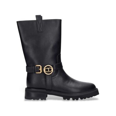 Twinset pour femme. 252TCP192 Bottes motardes en cuir noir (36), Plat, Aucun, Casuel - Publicité Twinset pour femme. 252TCP192 Bottes motardes en cuir noir (36), Plat, Aucun, Casuel - Publicité