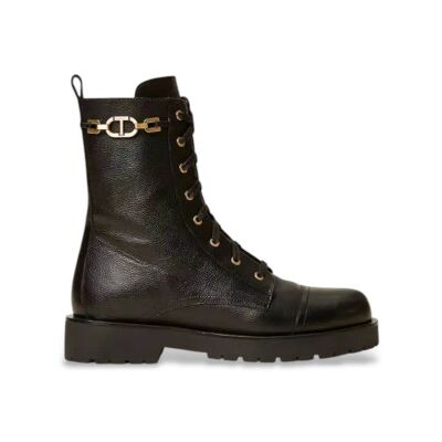 Twinset pour femme. 252TCP150 Bottines en cuir noir avec chaîne et T ovale noir (37), Plat, Fermeture éclair, Casuel - Publicité Twinset pour femme. 252TCP150 Bottines en cuir noir avec chaîne et T ovale noir (37), Plat, Fermeture éclair, Casuel - Publicité