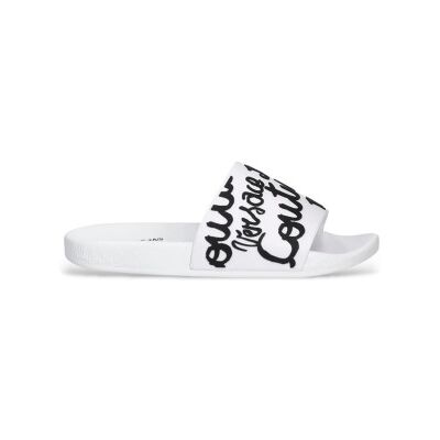 Versace Jeans Couture pour femme. 78VA3SQ1-71352 Tongs blanches avec logo (35), Plat, Aucun, Casuel - Publicité Versace Jeans Couture pour femme. 78VA3SQ1-71352 Tongs blanches avec logo (35), Plat, Aucun, Casuel - Publicité